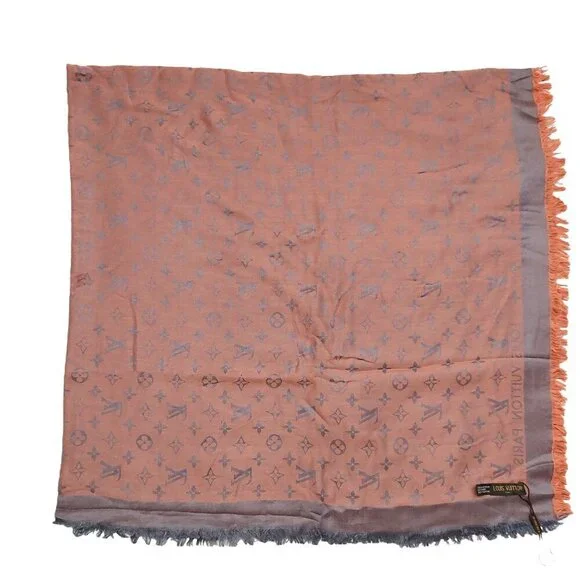 LOUIS VUITTON LV Vintage Mauve Pink Gray Silver Monogram Scarf Shawl Wrap  VWT - Picture 6 of 10